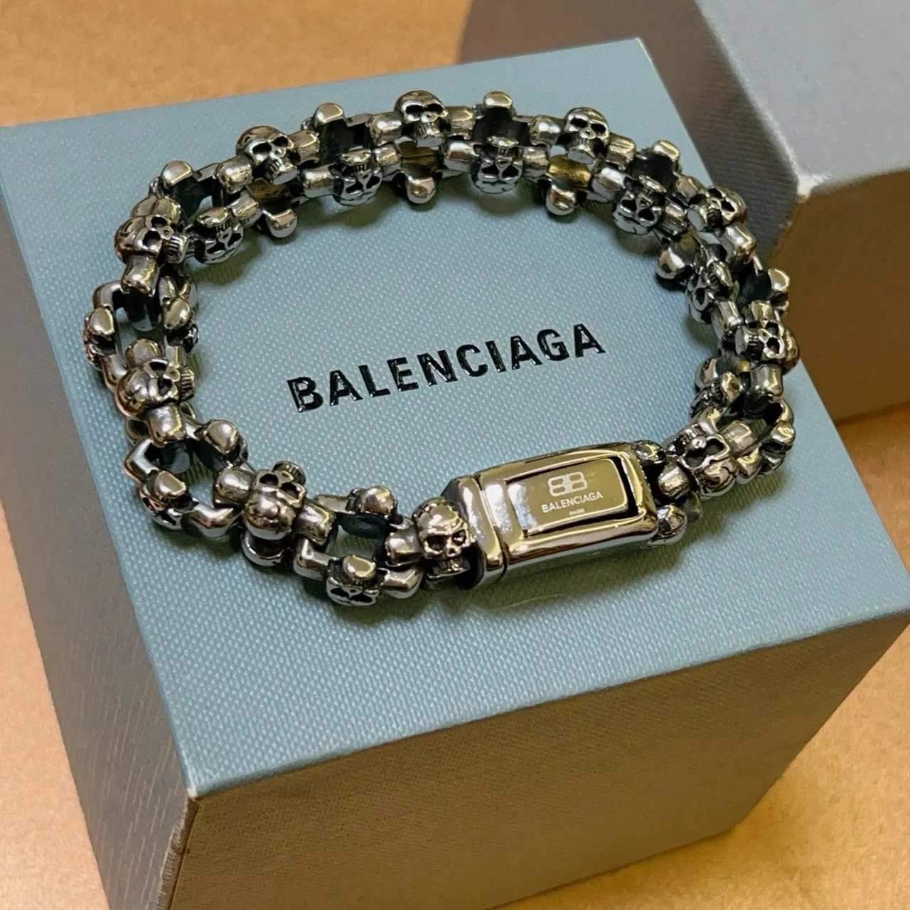 Balenciaga Pulsera de Cadena de Calavera Pulsera de Metal Tono Plateado 6