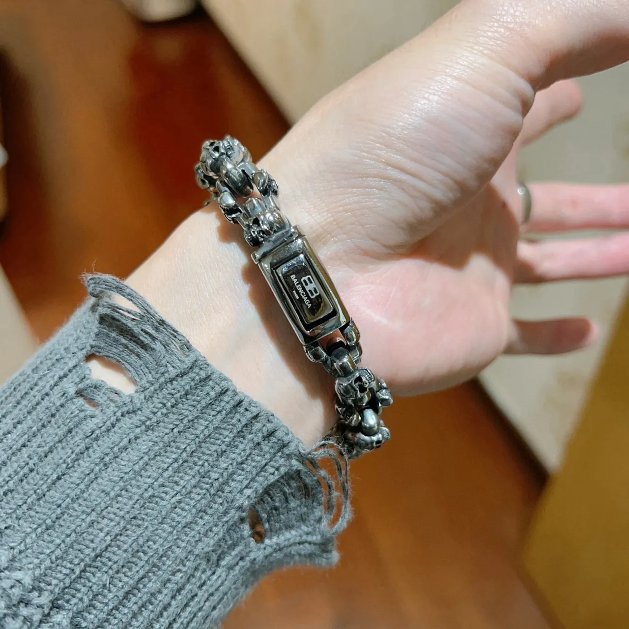 Balenciaga Pulsera de Cadena de Calavera Pulsera de Metal Tono Plateado 7