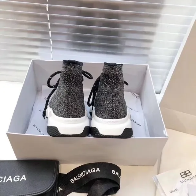 Balenciaga Speed Trainer Black Gray Speckled Knit Lifestyle Sneakers 2