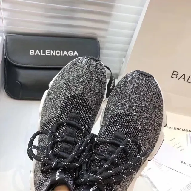 Balenciaga Speed Trainer Black Gray Speckled Knit Lifestyle Sneakers 3