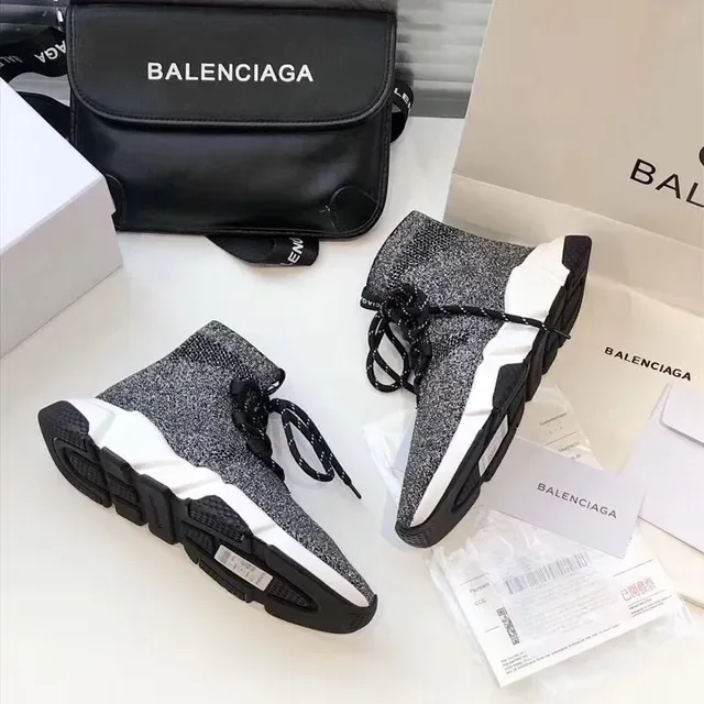 Balenciaga Speed Trainer Black Gray Speckled Knit Lifestyle Sneakers 4