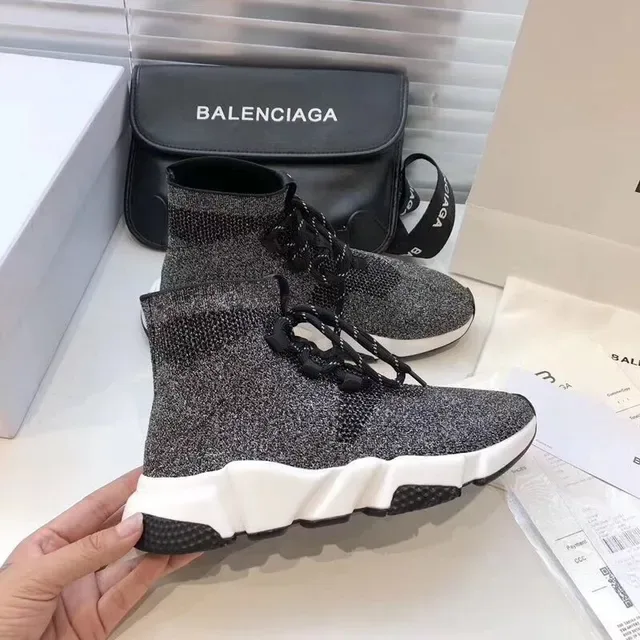 Balenciaga Speed Trainer Black Gray Speckled Knit Lifestyle Sneakers 5