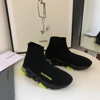 Balenciaga Speed Trainer Black Yellow Sock-Fit Knit Upper Sculpted Segmented Sole Lifestyle Sneakers