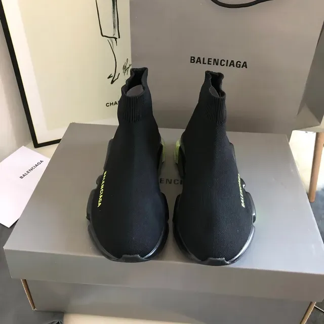Balenciaga Speed Trainer Black Yellow Chaussures lifestyle semelle sculptée segmentée tige en tricot 3