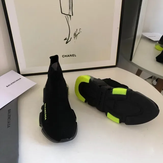 Balenciaga Speed Trainer Black Yellow Chaussures lifestyle semelle sculptée segmentée tige en tricot 4