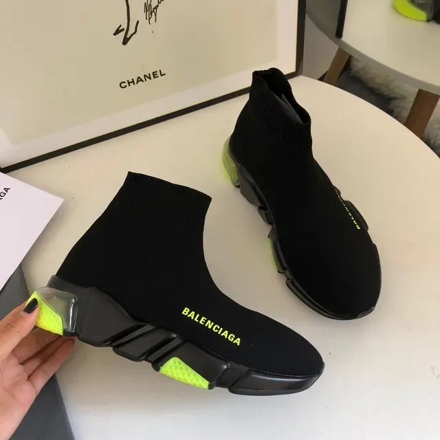 Balenciaga Speed Trainer Black Yellow Chaussures lifestyle semelle sculptée segmentée tige en tricot 5