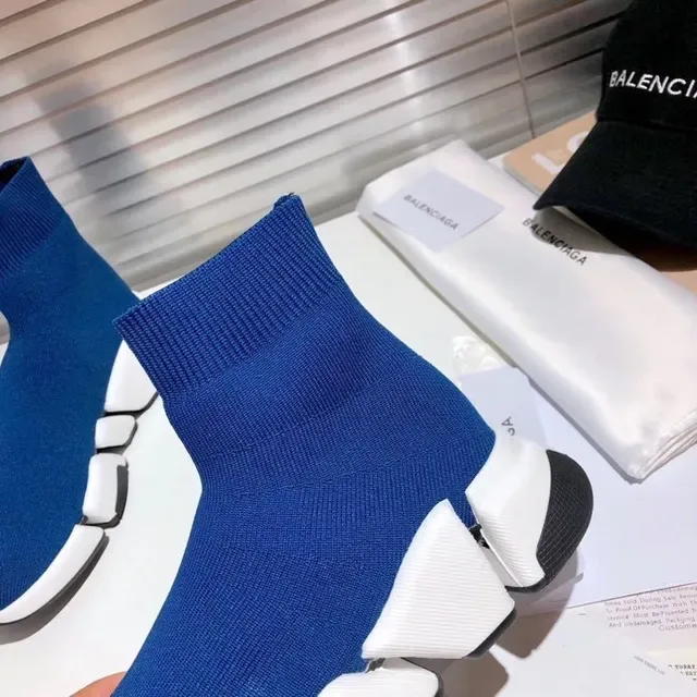 Balenciaga Speed Trainer Blue and White Laceless Lifestyle Sneakers 4