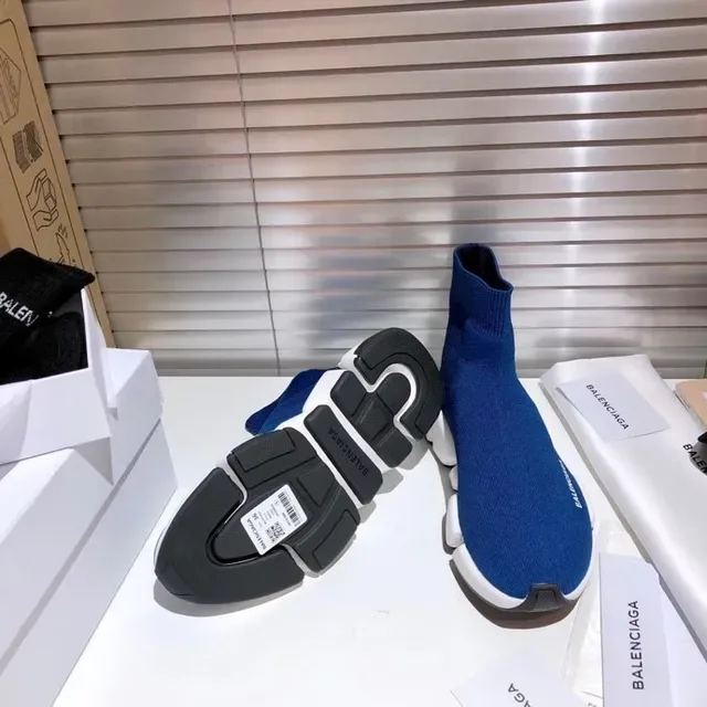 Balenciaga Speed Trainer Blue and White Laceless Lifestyle Sneakers 5