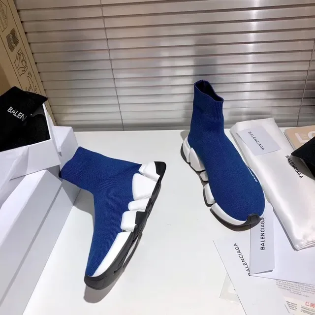 Balenciaga Speed Trainer Blue and White Laceless Lifestyle Sneakers 6