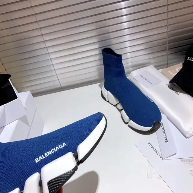 Balenciaga Speed Trainer Blue and White Laceless Lifestyle Sneakers 7