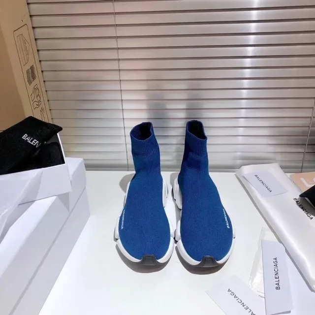 Balenciaga Speed Trainer Blue and White Laceless Lifestyle Sneakers 8