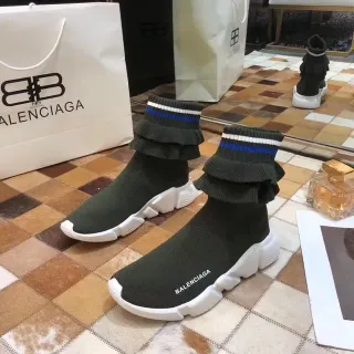 Balenciaga Speed Trainer Olive Green Ruffled Cuff Lifestyle Sneakers