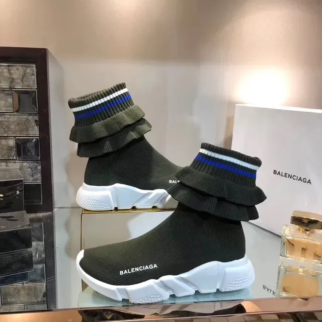 Balenciaga Speed Trainer Olive Green Ruffled Cuff Lifestyle Sneakers 2