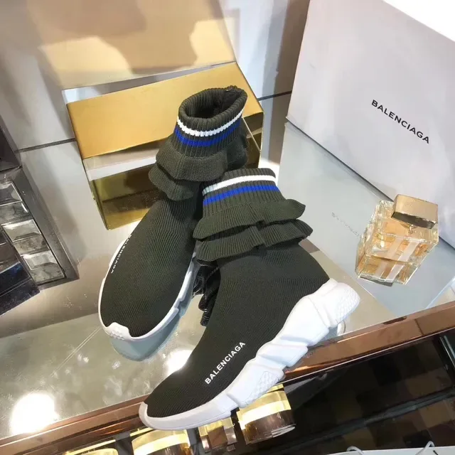 Balenciaga Speed Trainer Olive Green Ruffled Cuff Lifestyle Sneakers 3