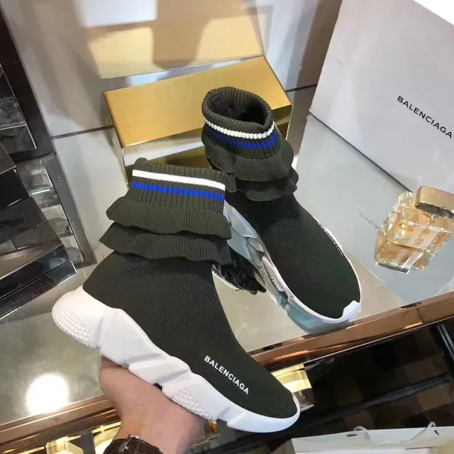 Balenciaga Speed Trainer Olive Green Ruffled Cuff Lifestyle Sneakers 4