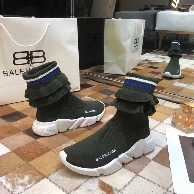 Balenciaga Speed Trainer Olive Green Ruffled Cuff Lifestyle Sneakers 5