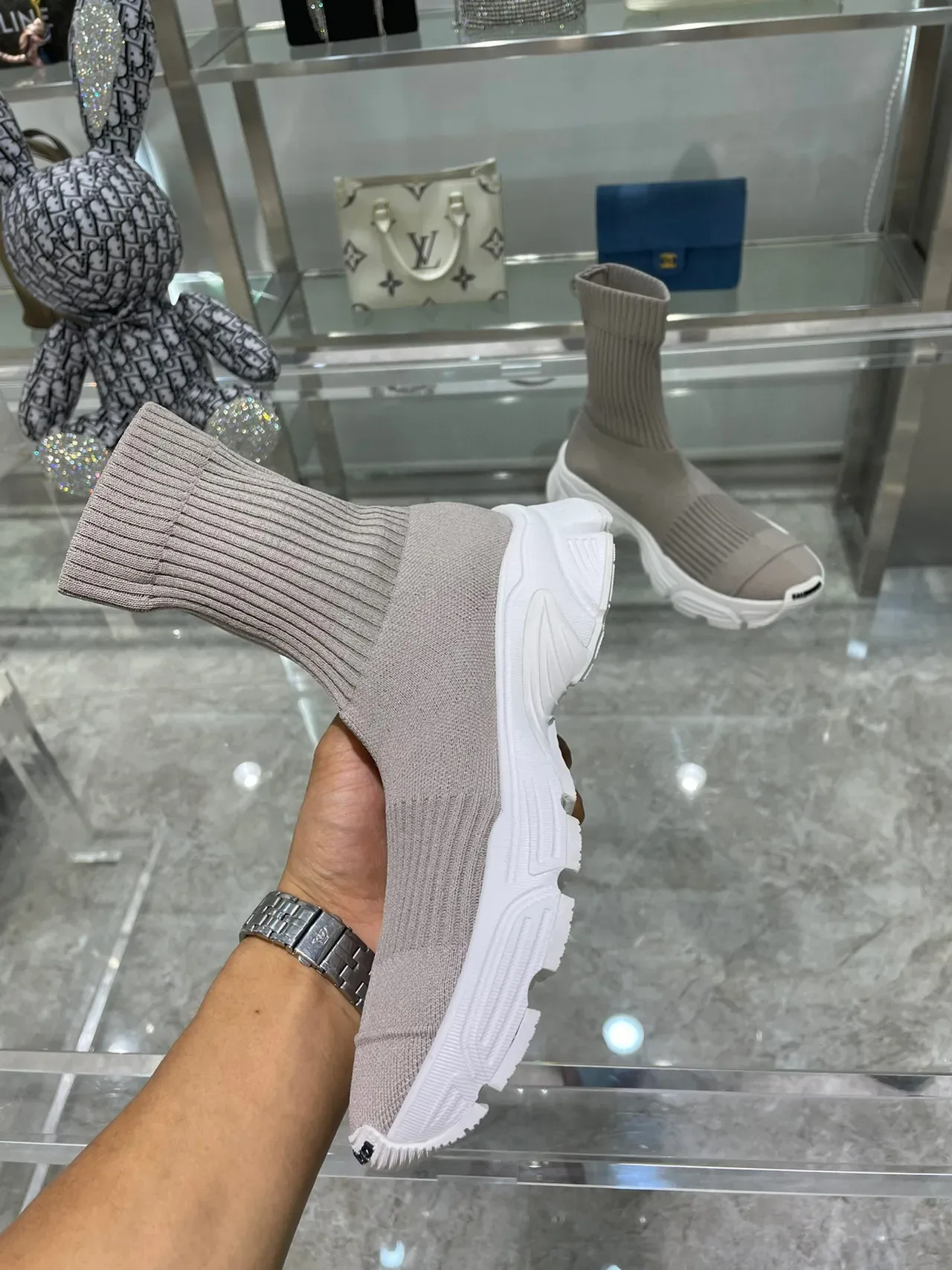 حذاء رياضي Balenciaga Speed Trainer Taupe تريكو سميك 2