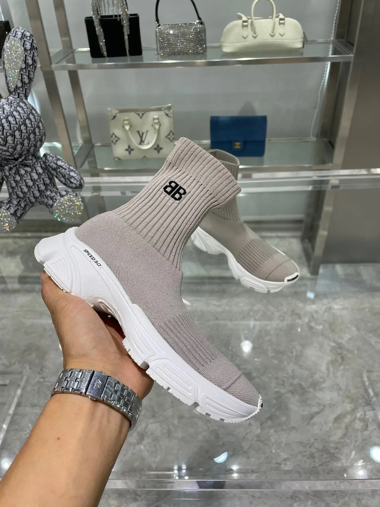 حذاء رياضي Balenciaga Speed Trainer Taupe تريكو سميك 4