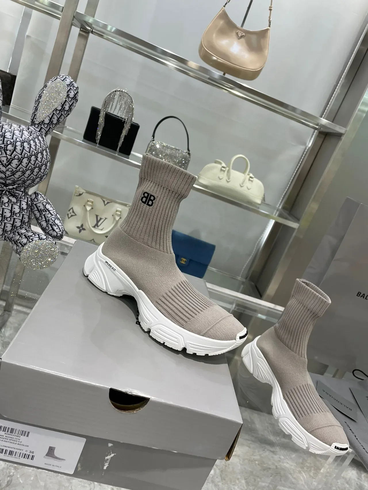 حذاء رياضي Balenciaga Speed Trainer Taupe تريكو سميك 5
