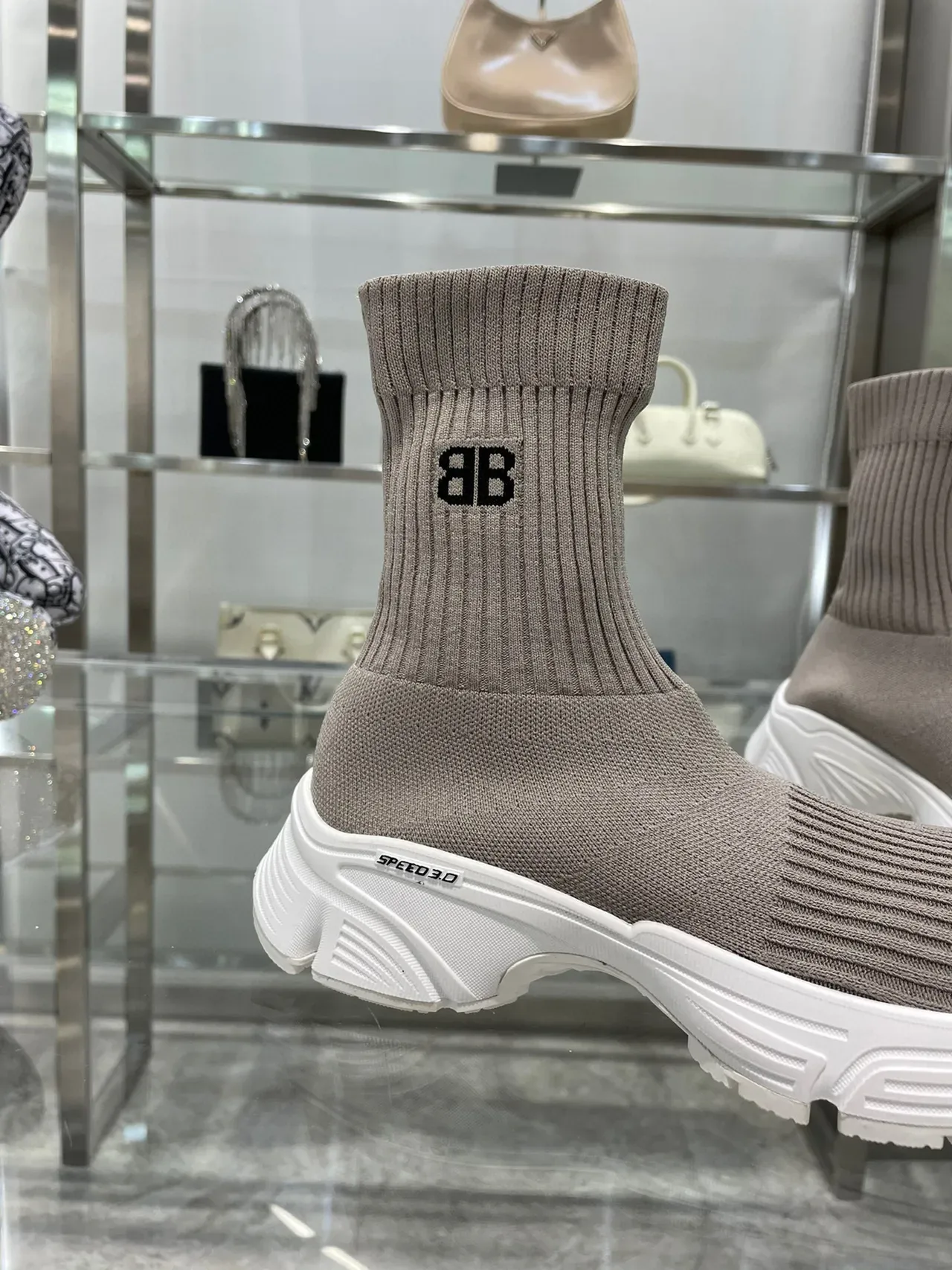 حذاء رياضي Balenciaga Speed Trainer Taupe تريكو سميك 6