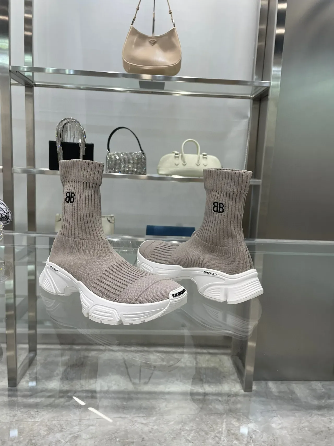 حذاء رياضي Balenciaga Speed Trainer Taupe تريكو سميك 7