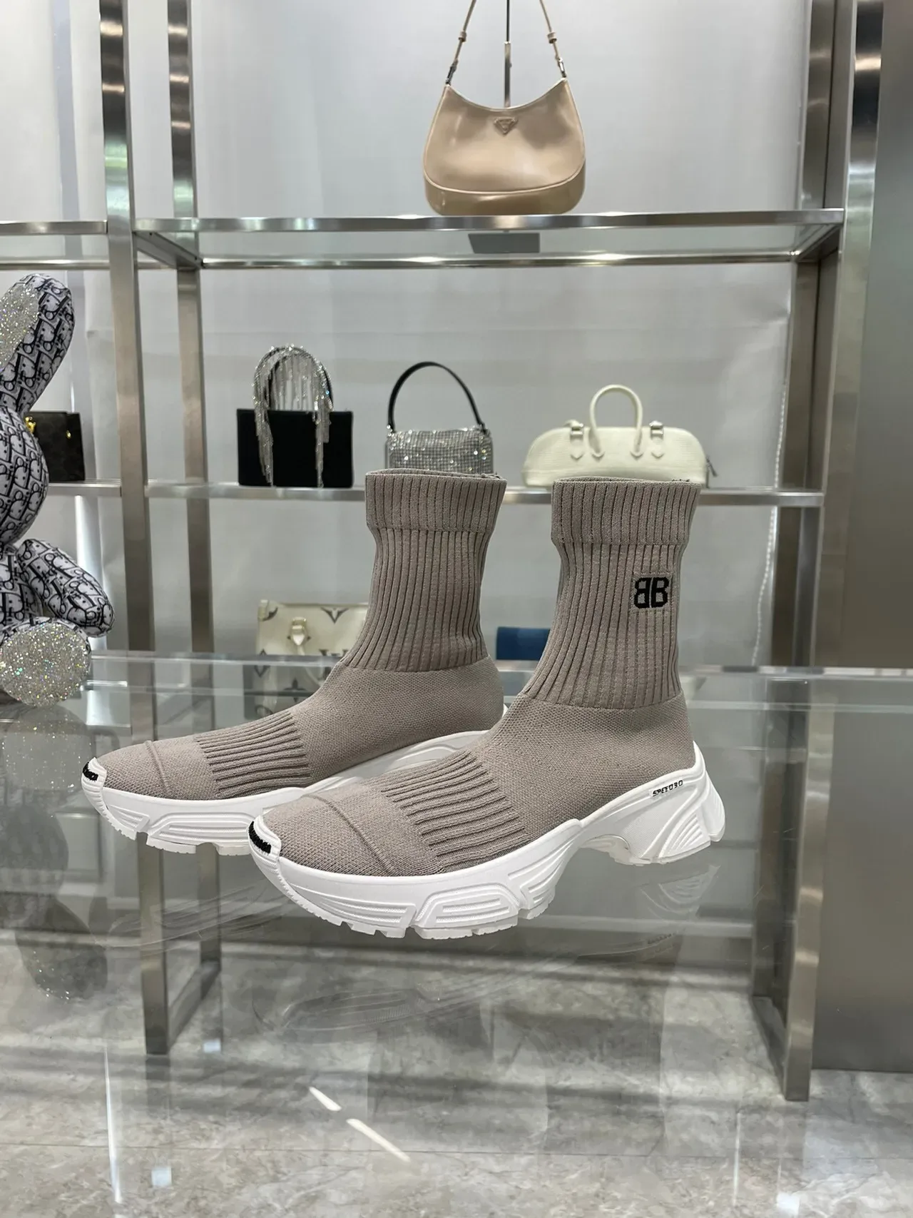 حذاء رياضي Balenciaga Speed Trainer Taupe تريكو سميك 8