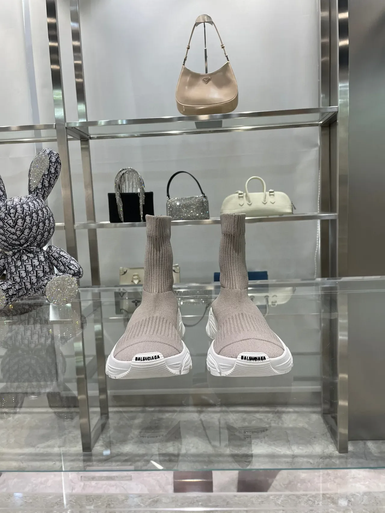 حذاء رياضي Balenciaga Speed Trainer Taupe تريكو سميك 9