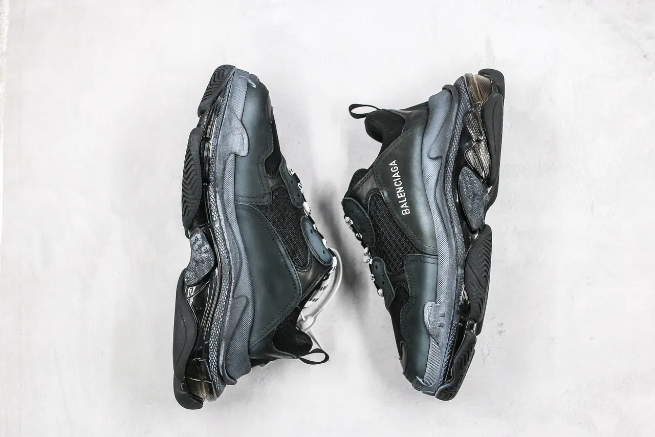 Balenciaga Triple S Black and Gray Chunky Sneakers 3