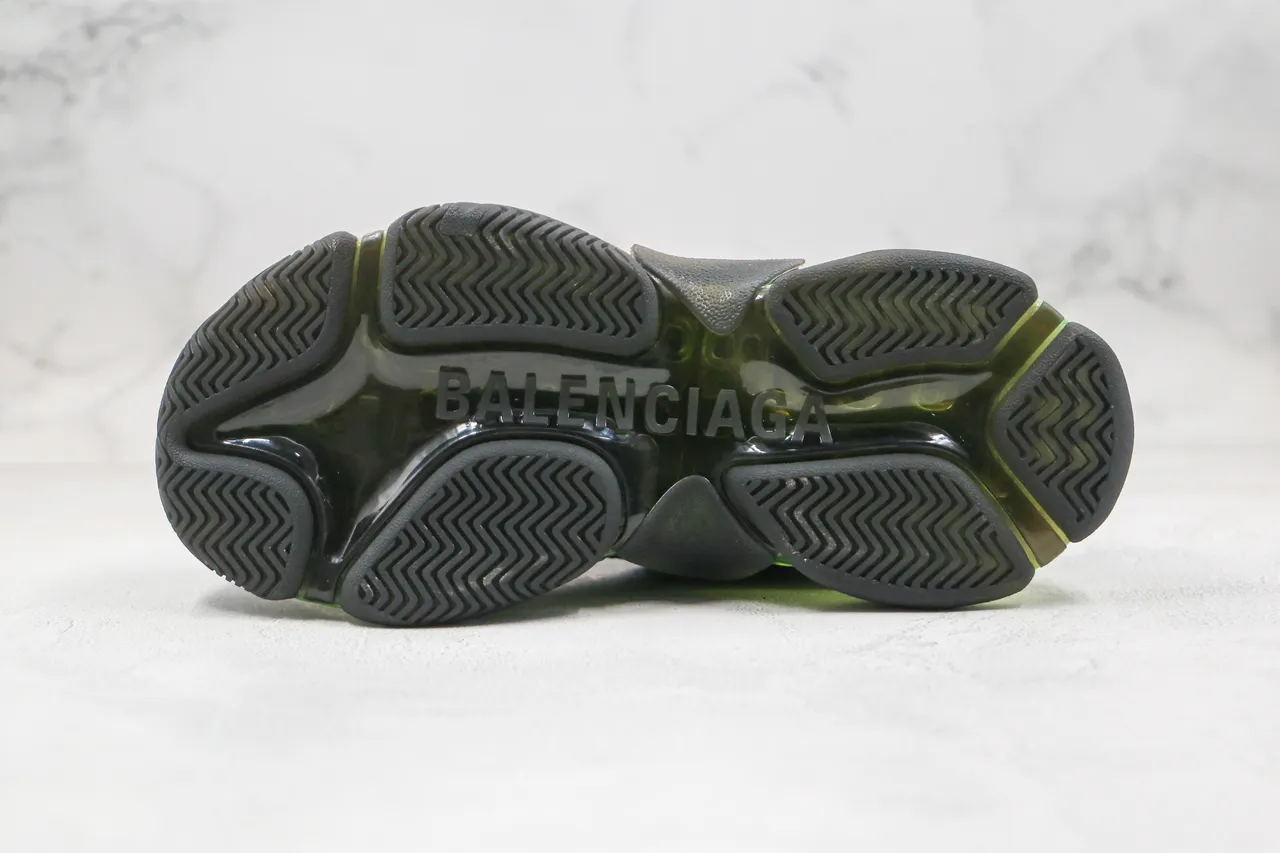 بالنسياغا تريبل إس أسود وأخضر حذاء رياضي كبير الحجم قاعدة متعددة الطبقات cushioning شفاف حذاء رياضي سميك 2