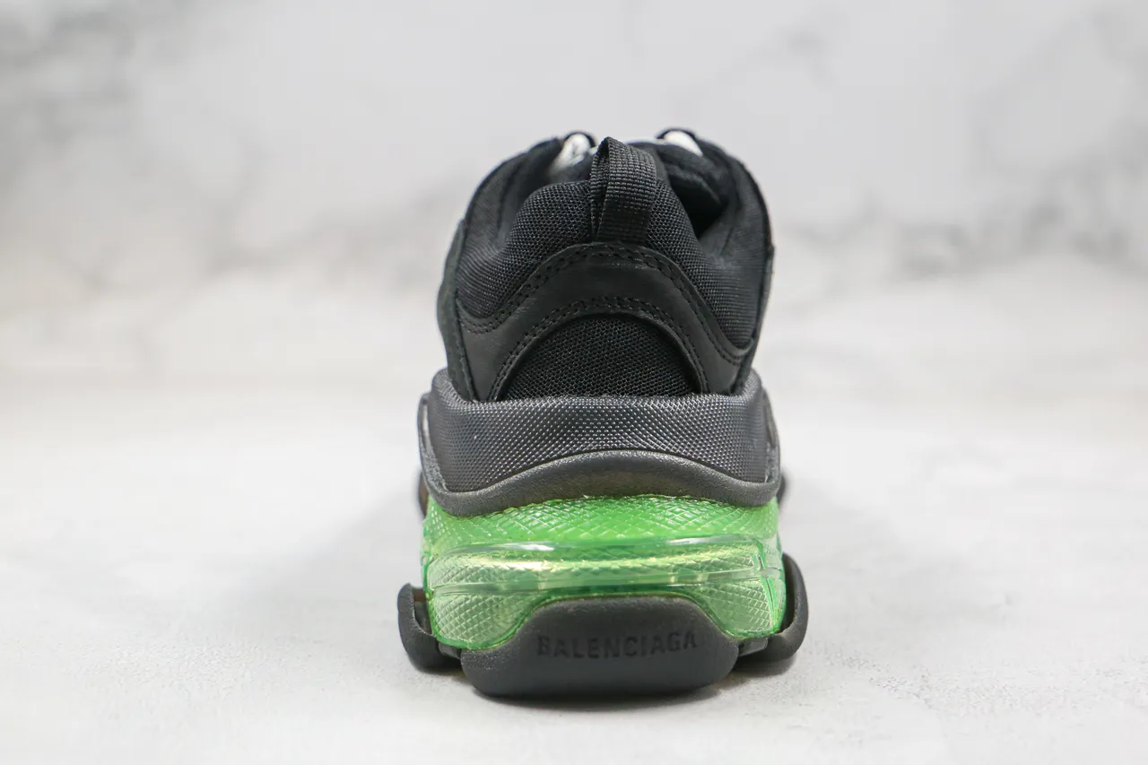 بالنسياغا تريبل إس أسود وأخضر حذاء رياضي كبير الحجم قاعدة متعددة الطبقات cushioning شفاف حذاء رياضي سميك 3