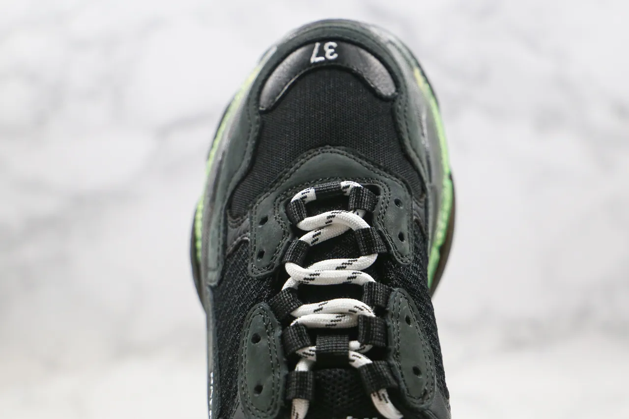 بالنسياغا تريبل إس أسود وأخضر حذاء رياضي كبير الحجم قاعدة متعددة الطبقات cushioning شفاف حذاء رياضي سميك 5