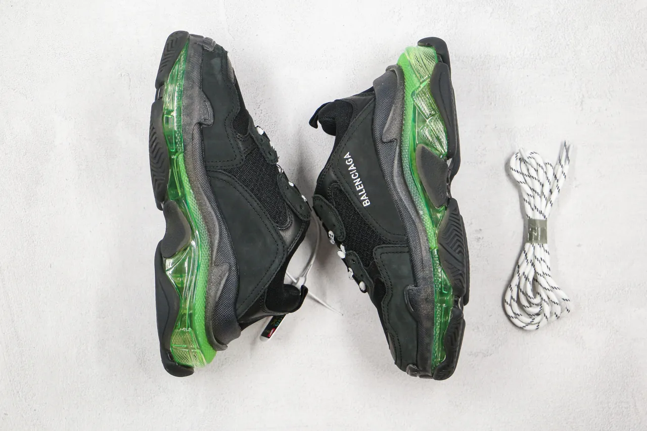 بالنسياغا تريبل إس أسود وأخضر حذاء رياضي كبير الحجم قاعدة متعددة الطبقات cushioning شفاف حذاء رياضي سميك 8