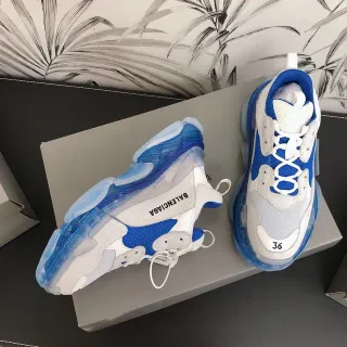 Balenciaga Triple S White and Blue Chunky Sneakers