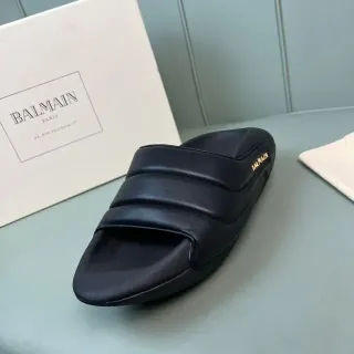 Balmain B-Court Black Gold Padded Strap Molded Sole Slippers