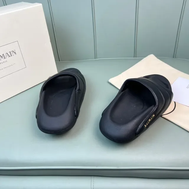 Balmain B-Court Black Gold Padded Strap Molded Sole Slippers 4