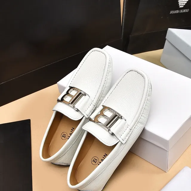 Balmain B-Court 白银 粒面皮革 金属扣 乐福鞋 3