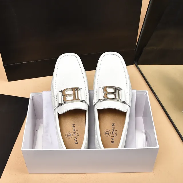 Balmain B-Court 白银 粒面皮革 金属扣 乐福鞋 7
