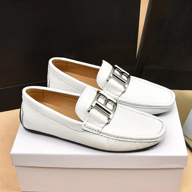 Balmain B-Court 白银 粒面皮革 金属扣 乐福鞋 9
