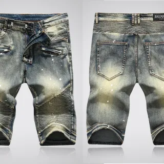 Balmain Moto Panel بناطيل قصيرة من الدنيم الأزرق المستعمل