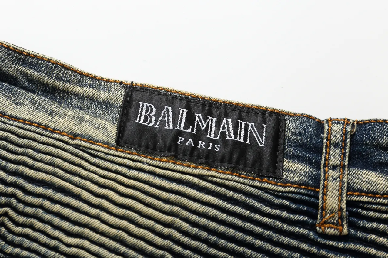 Balmain Moto Panel بناطيل قصيرة من الدنيم الأزرق المستعمل 4