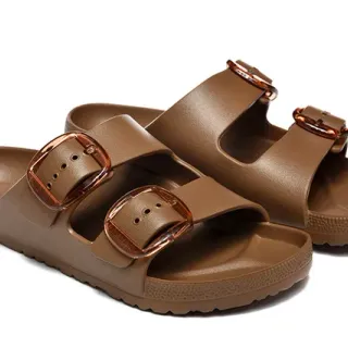 Birkenstock Arizona भूरा डबल-स्ट्रैप कैज़ुअल सैंडल