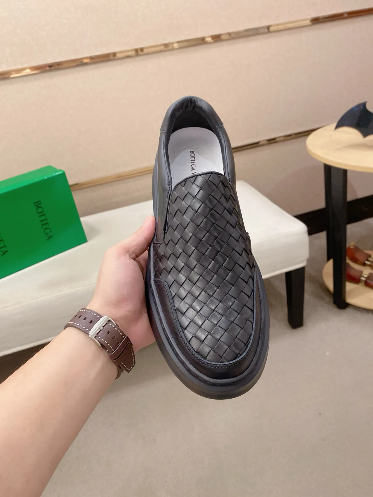 Bottega Veneta Cassette Black Woven Intrecciato Leather Slip-On Construction Loafer 2
