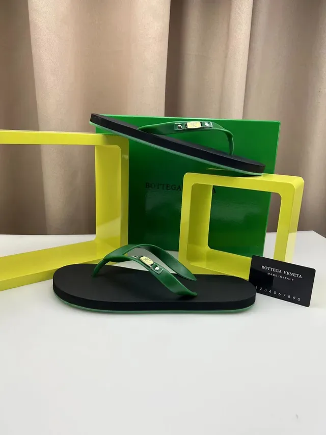 Bottega Veneta Green Strap Black Sole Slippers 5