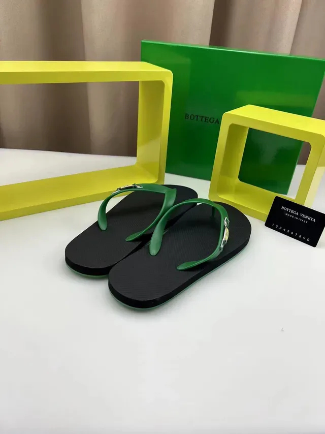 Bottega Veneta Green Strap Black Sole Slippers 6