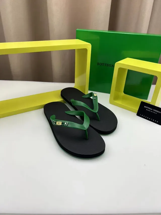 Bottega Veneta Green Strap Black Sole Slippers 9