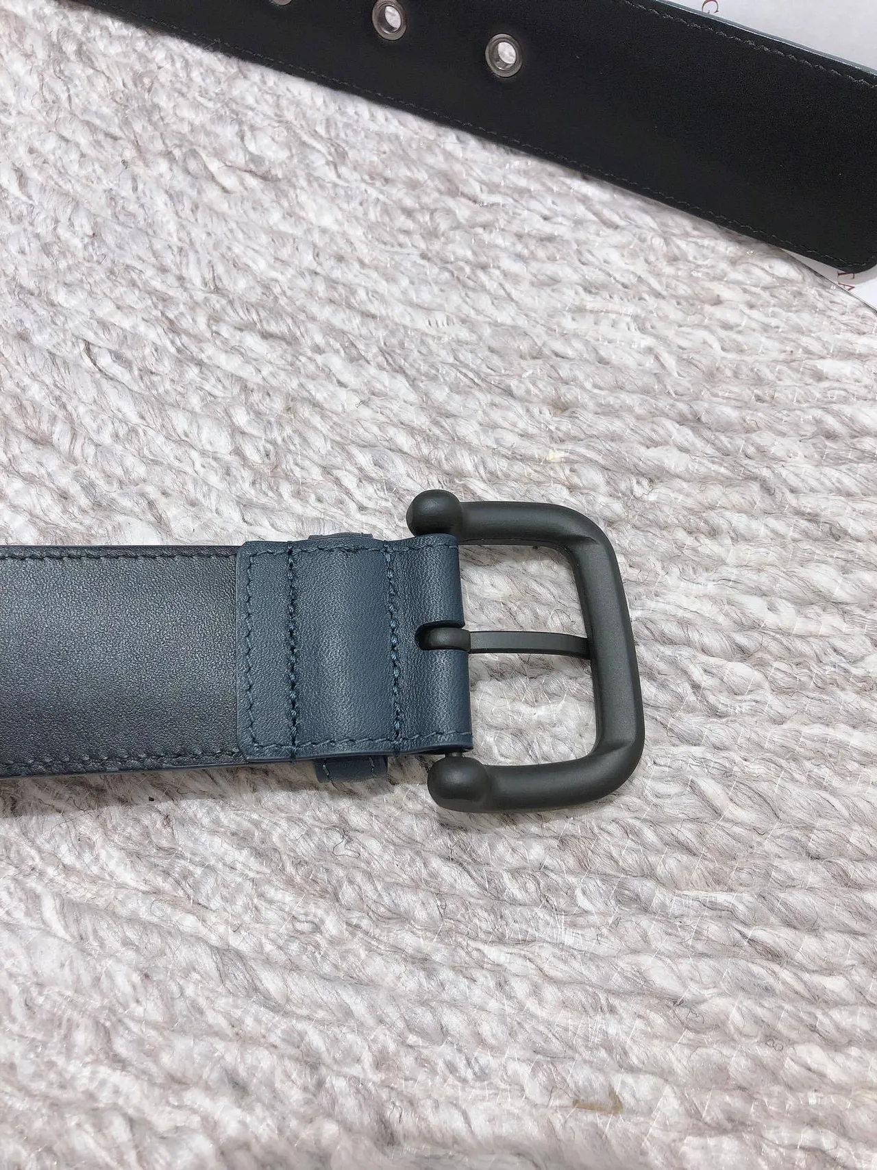 Bottega Veneta Intrecciato Woven Belt Blue Black Matte Rectangular Buckle Leather Belt 3