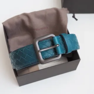 Bottega Veneta Intrecciato Woven Teal Leather Belt