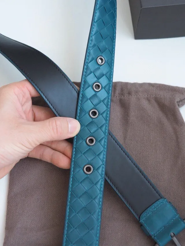 Bottega Veneta Intrecciato Woven Teal Leather Belt 2