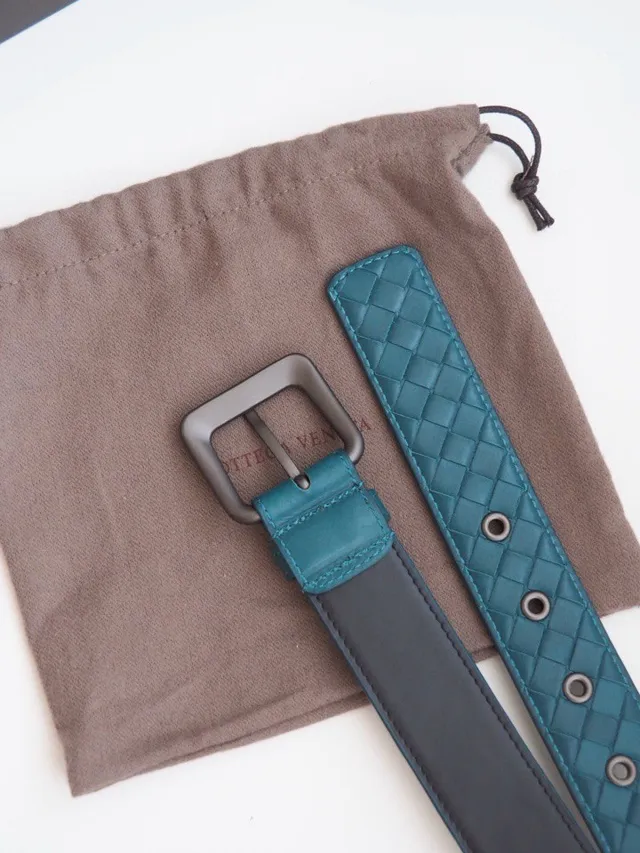 Bottega Veneta Intrecciato Woven Teal Leather Belt 3