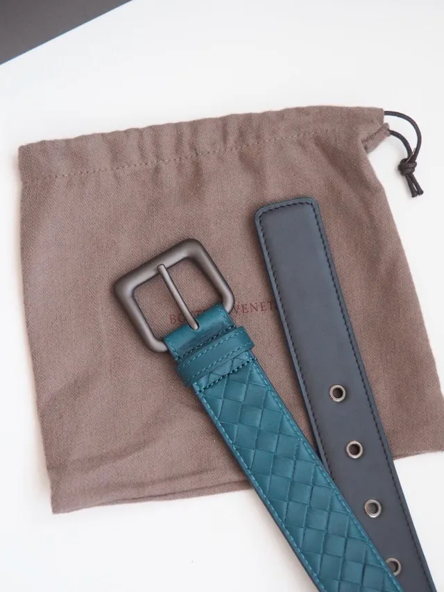 Bottega Veneta Intrecciato Woven Teal Leather Belt 4